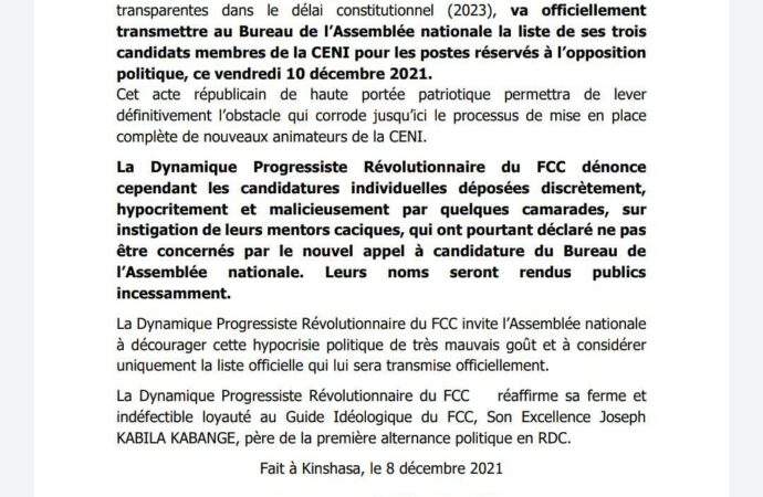 RDC-CENI: le groupe de Constant Mutamba va transmettre ce vendredi à l’Assemblée nationale la liste de ses 3 candidats pour les postes réservés à l’opposition
